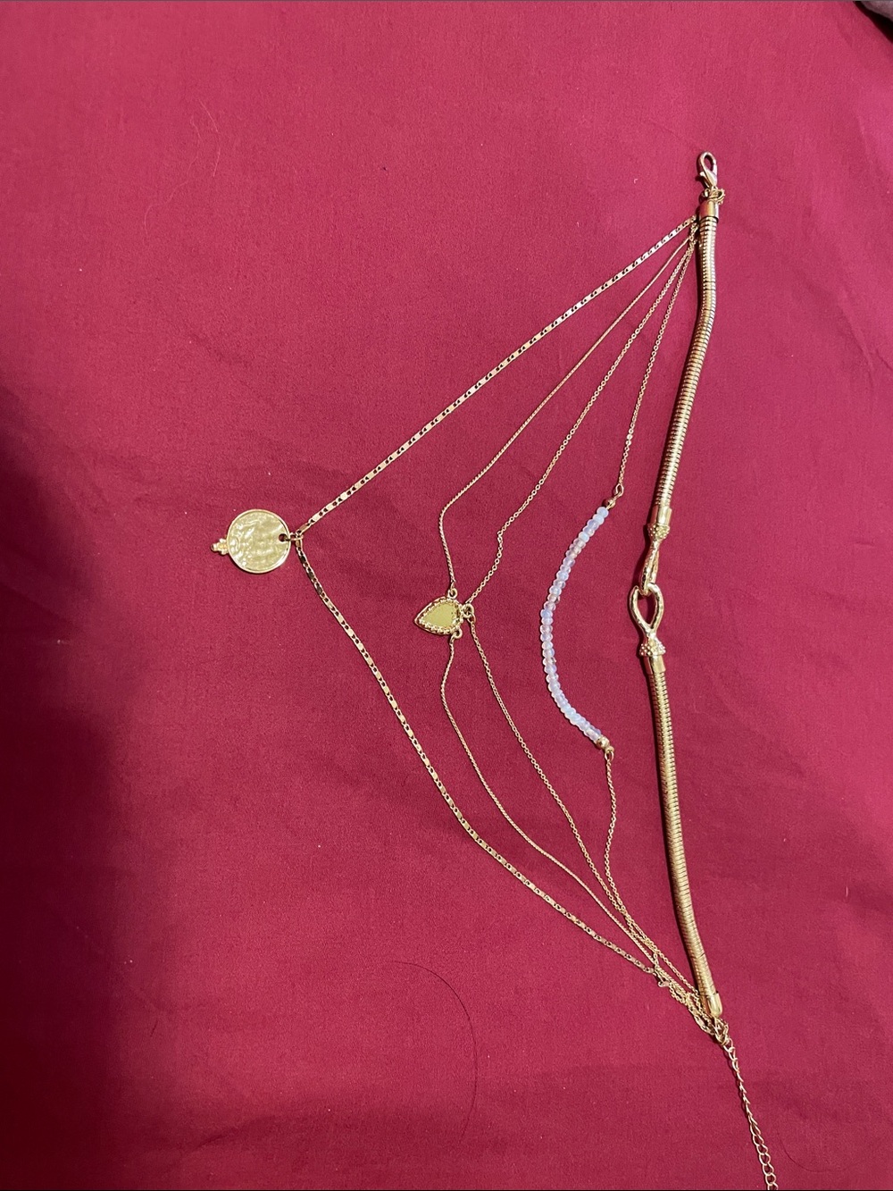 American Eagle Gold Multi-Layer Pendant Necklace with White Bead Accent